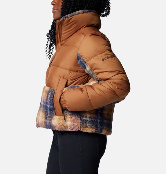 Women Columbia Leadbetter Point™ II Sherpa Printed Puffer Jacket Brown / Navy | US-GRICEY-920