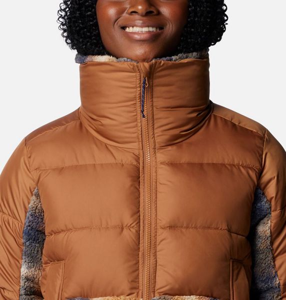 Women Columbia Leadbetter Point™ II Sherpa Printed Puffer Jacket Brown / Navy | US-GRICEY-920