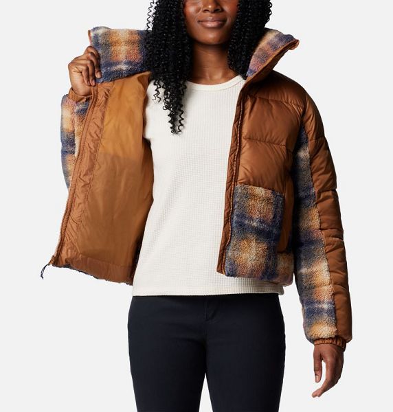 Women Columbia Leadbetter Point™ II Sherpa Printed Puffer Jacket Brown / Navy | US-GRICEY-920