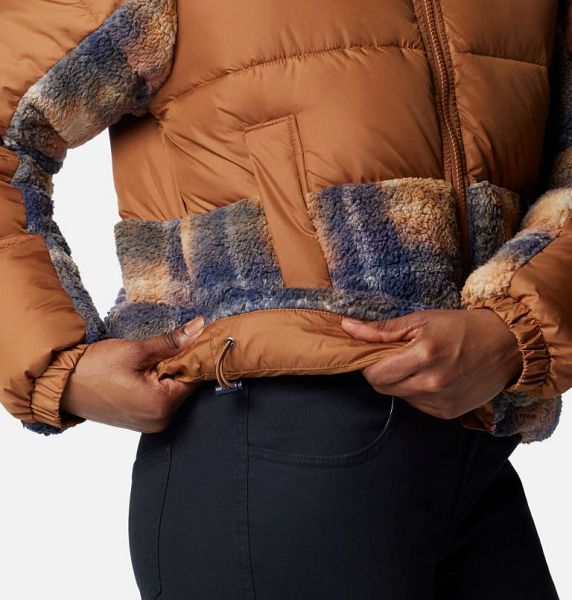 Women Columbia Leadbetter Point™ II Sherpa Printed Puffer Jacket Brown / Navy | US-GRICEY-920