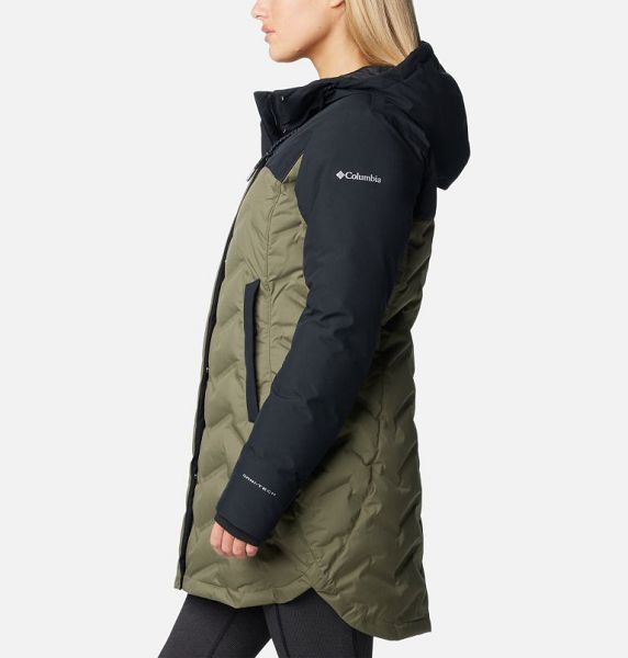 Women Columbia Mountain Croo™ III Waterproof Hooded Mid Down Jackets Grey / Green / Black | US-PRUFWL-607