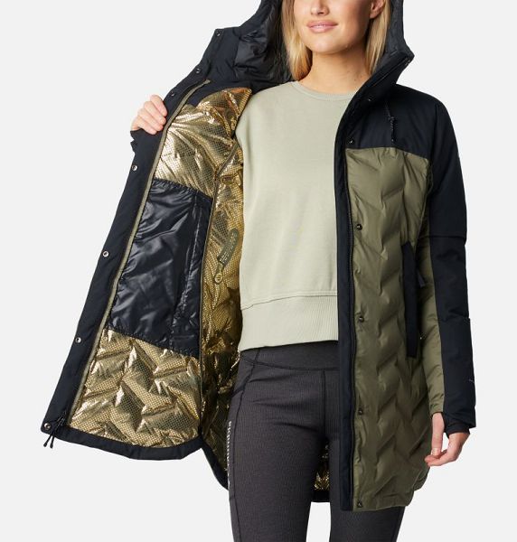 Women Columbia Mountain Croo™ III Waterproof Hooded Mid Down Jackets Grey / Green / Black | US-PRUFWL-607