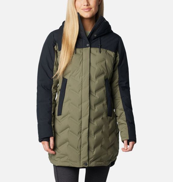 Women Columbia Mountain Croo™ III Waterproof Hooded Mid Down Jackets Grey / Green / Black | US-PRUFWL-607