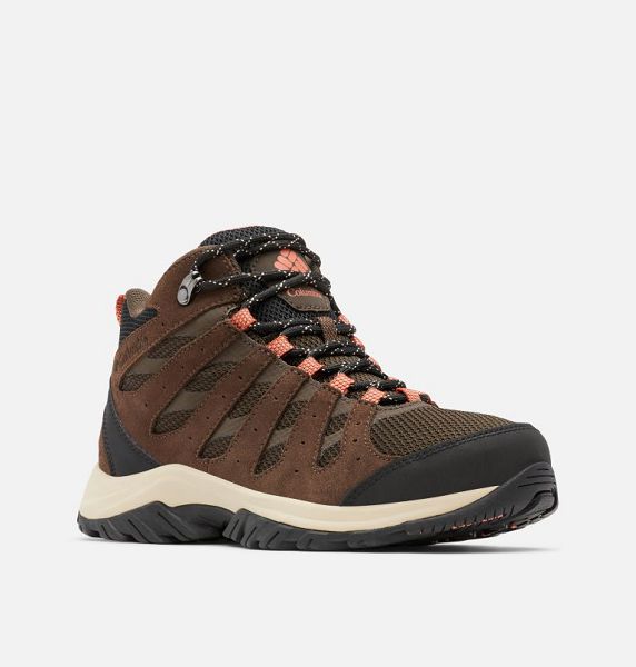 Women Columbia Redmond III Mid Waterproof - Wide Walking Boots Dark Brown / Dark Coral | US-QTZYCI-523