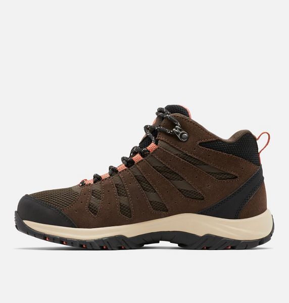 Women Columbia Redmond III Mid Waterproof - Wide Walking Boots Dark Brown / Dark Coral | US-QTZYCI-523