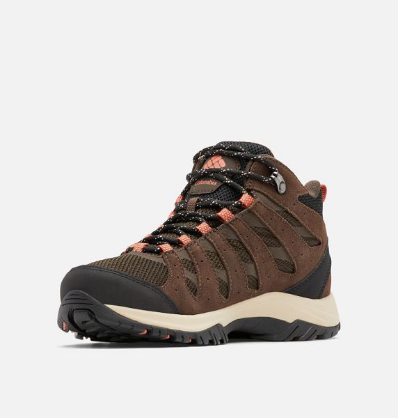 Women Columbia Redmond III Mid Waterproof - Wide Walking Boots Dark Brown / Dark Coral | US-QTZYCI-523