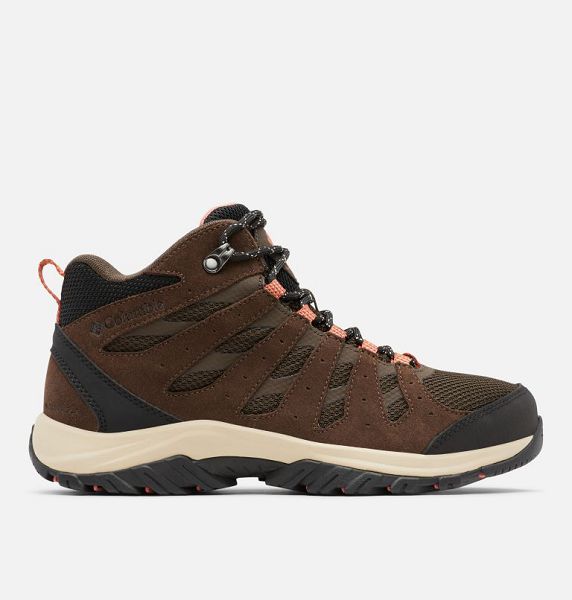 Women Columbia Redmond III Mid Waterproof - Wide Walking Boots Dark Brown / Dark Coral | US-QTZYCI-523