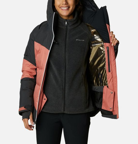 Women Columbia Wild Card™ II Waterproof Hooded Ski Down Jackets Dark Coral / Dark Grey | US-KCOPVL-835