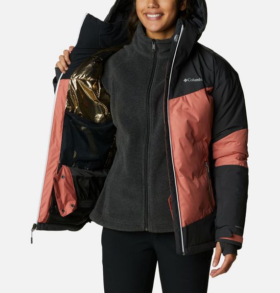 Women Columbia Wild Card™ II Waterproof Hooded Ski Down Jackets Dark Coral / Dark Grey | US-KCOPVL-835