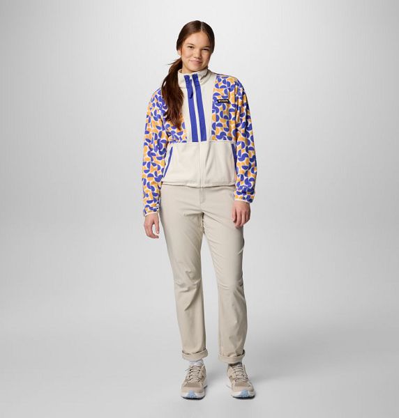 Women Columbia WoBack Bowl™ Printed Fleece Jackets Blue / Yellow / White | US-FYDPMH-309